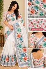 Women’s White Floral Printed Lightweight Saree with Multicolor Border           Convert to PDF