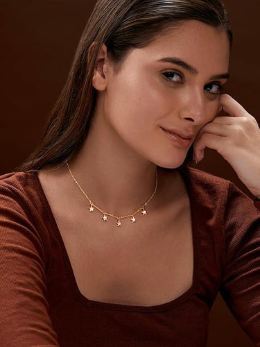 Star Constellation Dangling Plated Charm Choker Fashion Necklace.Star Constellation Dangling Plated Charm Choker Necklace – Trendy Fashion Jewelry for Women & Girls