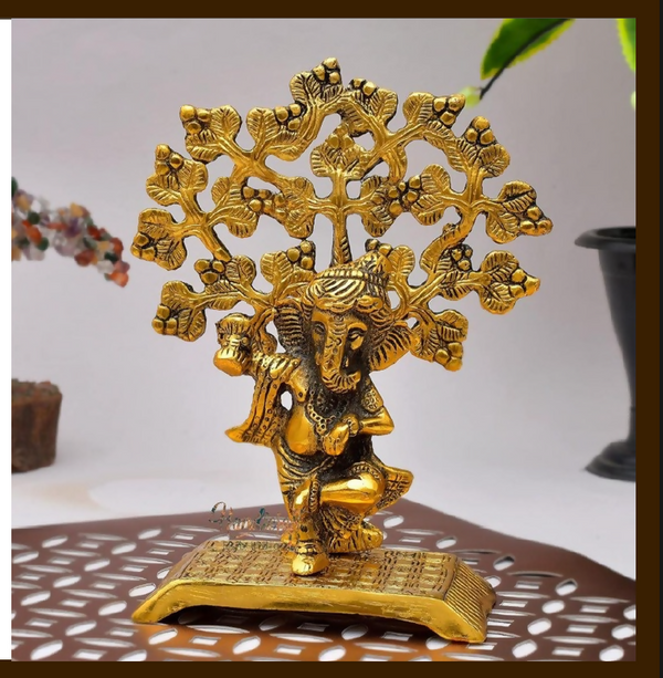 Golden Ganesha Tree Idol – Premium Decorative God Statue for Home & Office Decor