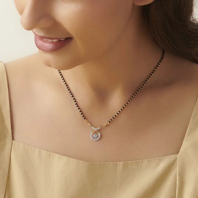 Vow Diamond Mangalsutra For women.Vow Diamond Mangalsutra for Women – Elegant Black Bead Necklace for Daily & Wedding Wear