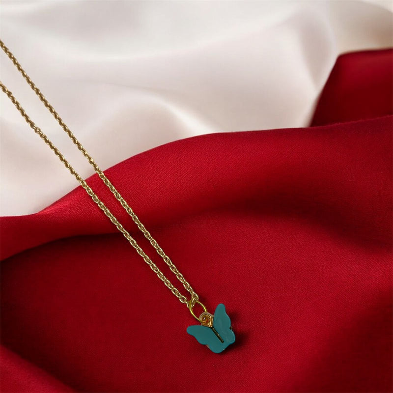 Necklace with a blue-green butterfly pendant