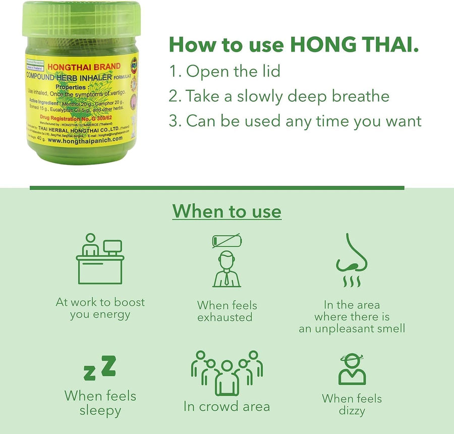 Pain Relief Traditional Thai Herbal Inhalent.Thai Herbal Aroma Inhaler for Congestion, Stress & Headache Relief
