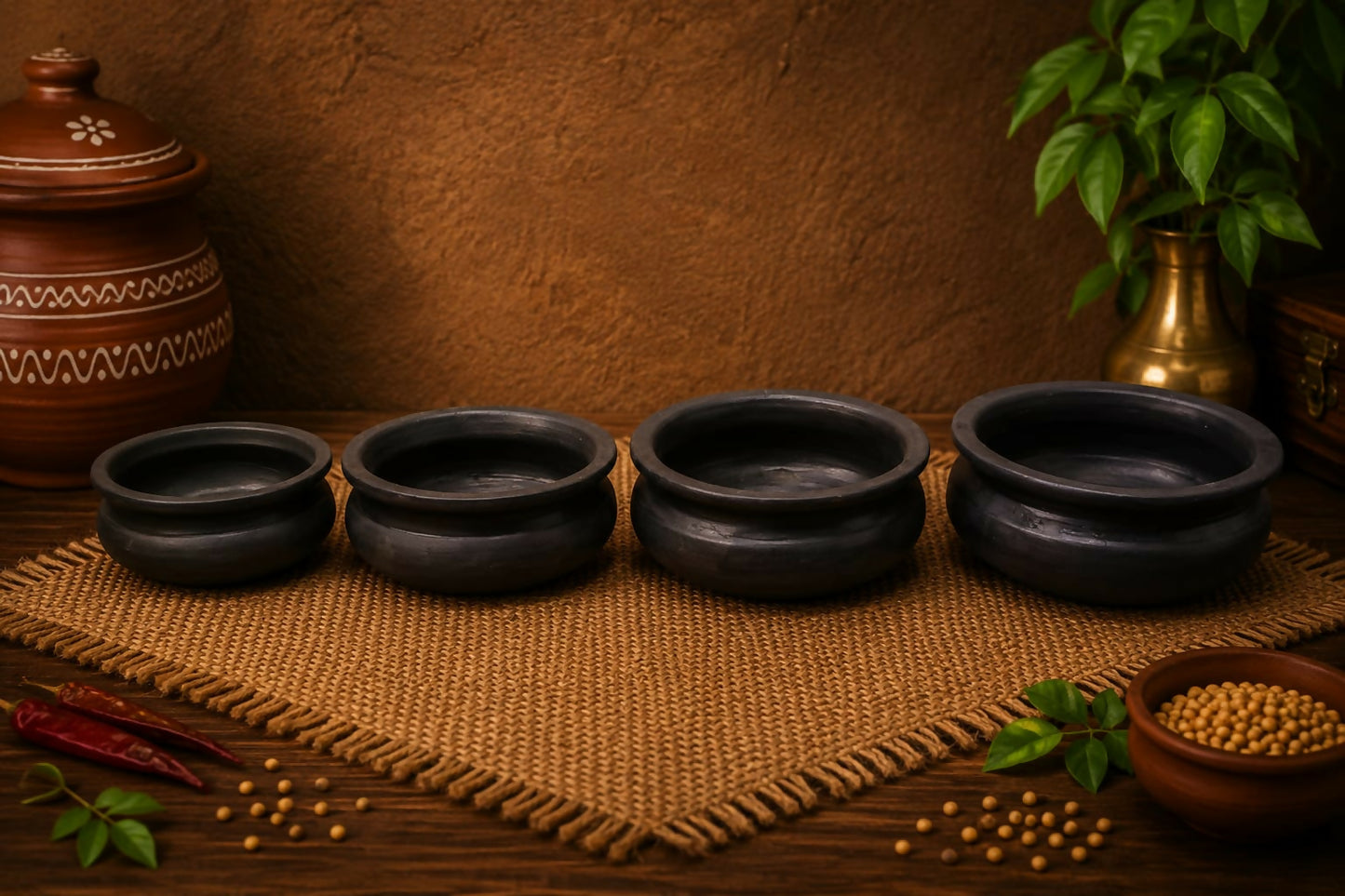 Earthen Black Clay Cooking Pot Meen kulambu chatti 1 litre 1.5 litre 2 litre 3 litre 100% Chemical Free & Gas stove safe