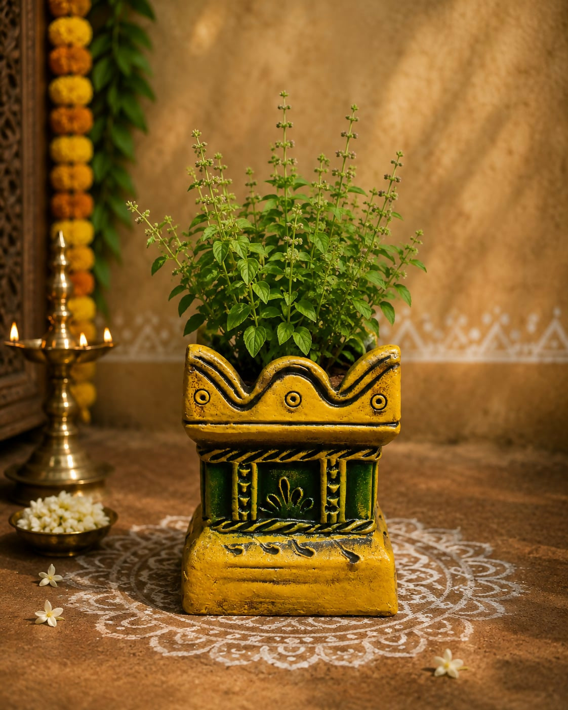 Terracotta Gardening Brindavan Tulasi pot With Drainage Hole at Bottom 7 inch