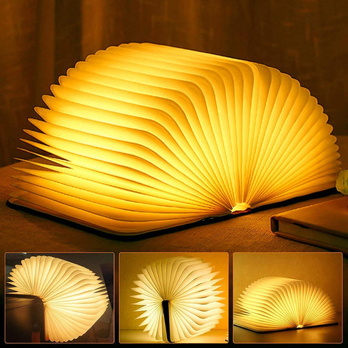 Folding Book Lamp, High Pressure Sodium Vapor Night Light, USB Rechargeable Wooden Table Lamp