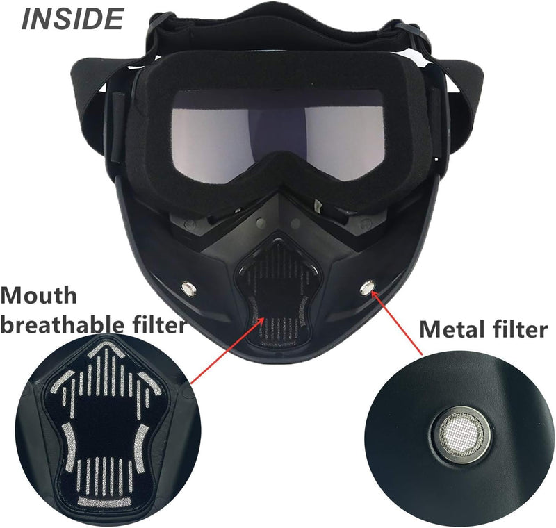 Goggle Mask Anti Scratch UV Protective Open Face & Eyewear Windproof Dirt Shield Adjustable Strap Soft Foam Padded Detachable