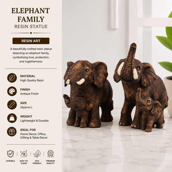 Elephant Family Resin Showpiece Set | Symbol of Love & Togetherness