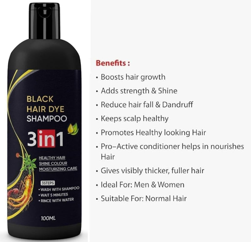 Herbal 3 in 1 Hair Dye Instant Black Hair Shampoo for Women & Men ( Pack Of 2 )