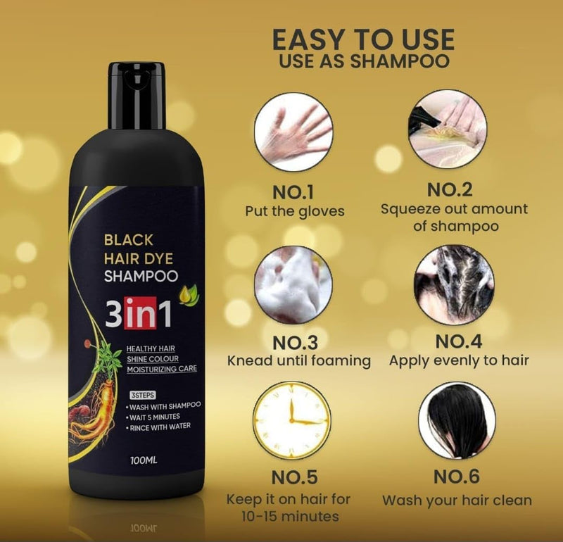 Herbal 3 in 1 Hair Dye Instant Black Hair Shampoo for Women & Men ( Pack Of 4 )
