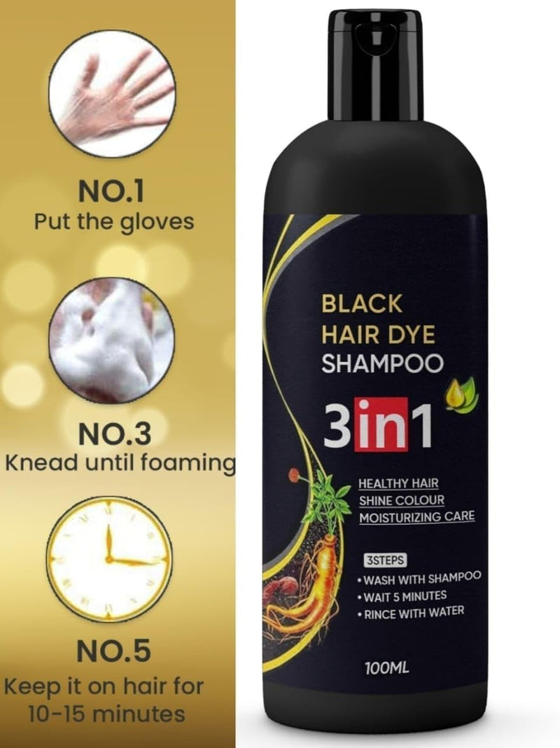 Herbal 3 in 1 Hair Dye Instant Black Hair Shampoo for Women & Men ( Pack Of 4 )