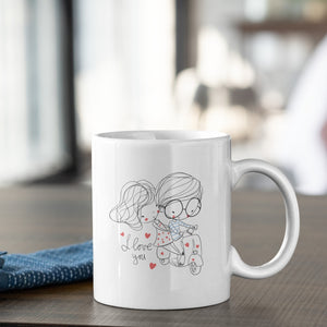 1. I Love You Cute Couple Design Red Ceramic Coffee Mug with Coaster and Tea Mug