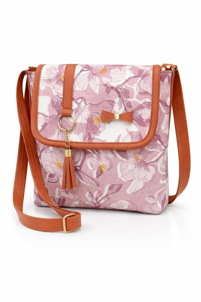 Floral Print Women's Sling Bag with Tassel Charm