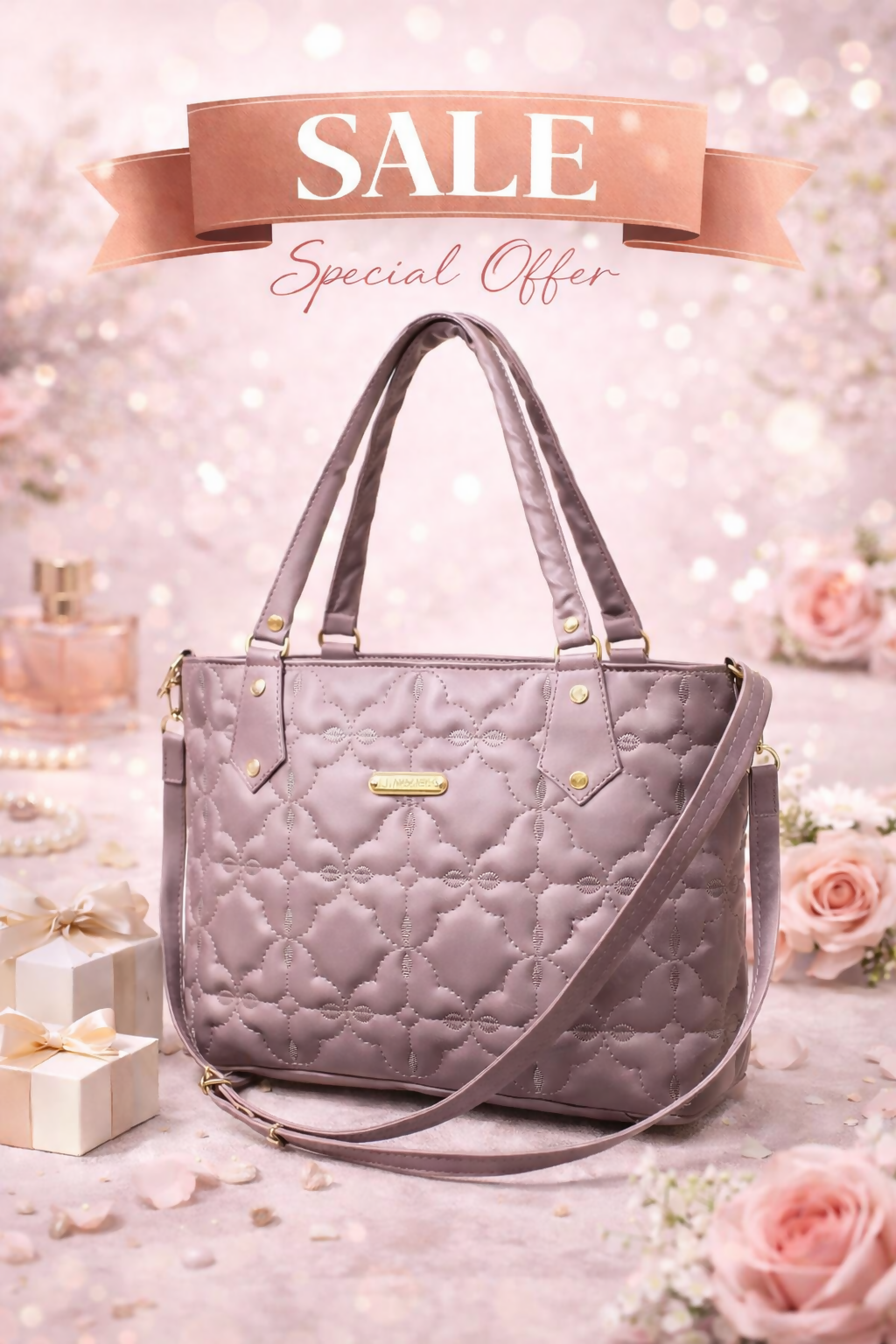 Elegant Mauve Quilted Tote Bag