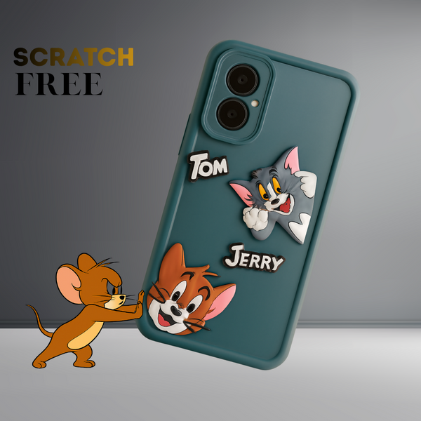 OPPO A38 Back Cover Cartoon Cat Mouse Design | Scratch Resistant Soft Silicone Case | Cute Kids Mobile Cover | Shockproof Protection | Stylish Printed Phone Case
