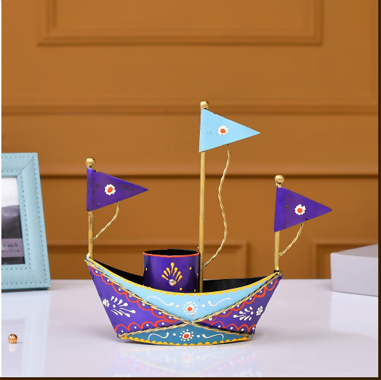 Handcrafted Boat Design Pen Stand – Colorful Artistic Desk Organizer | Unique Office & Home Decor Gift