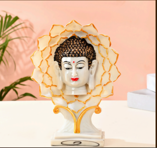 White Sunflower Buddha Resin Idol – Elegant Handcrafted Spiritual Home Decor