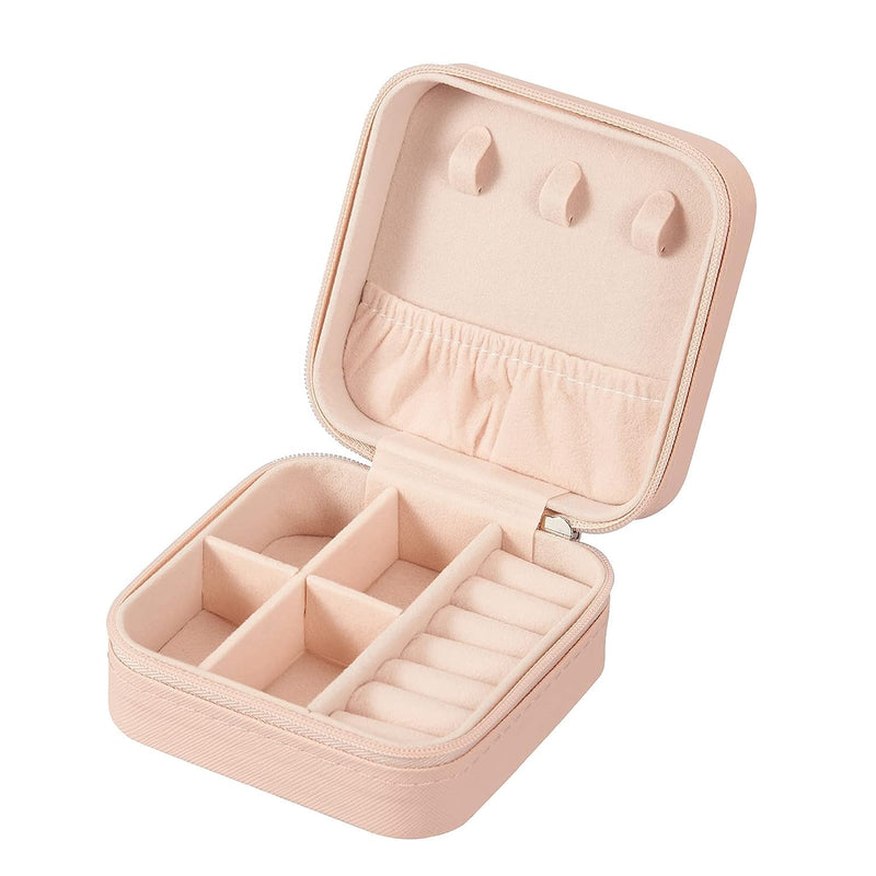 Leather Zipper Portable Storage Box Case with Dividers Container for Rings, Earrings, Necklace