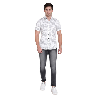 Men’s Regular Fit Printed Casual Shirt with Ribbed Collar