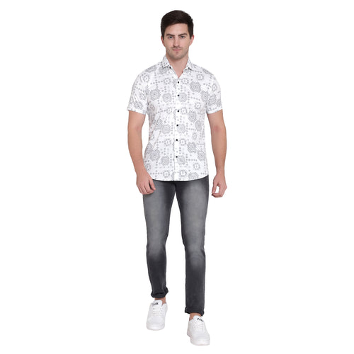 Men’s Regular Fit Printed Casual Shirt with Ribbed Collar