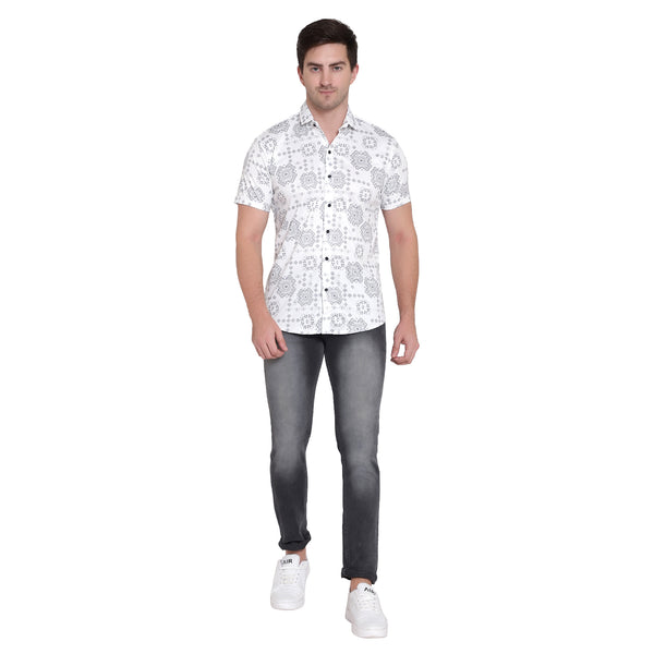 Men’s Regular Fit Printed Casual Shirt with Ribbed Collar