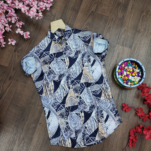 Men’s Regular Fit Printed Casual Shirt with Ribbed Collar