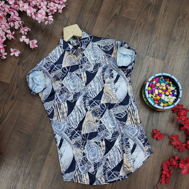 Men’s Regular Fit Printed Casual Shirt with Ribbed Collar