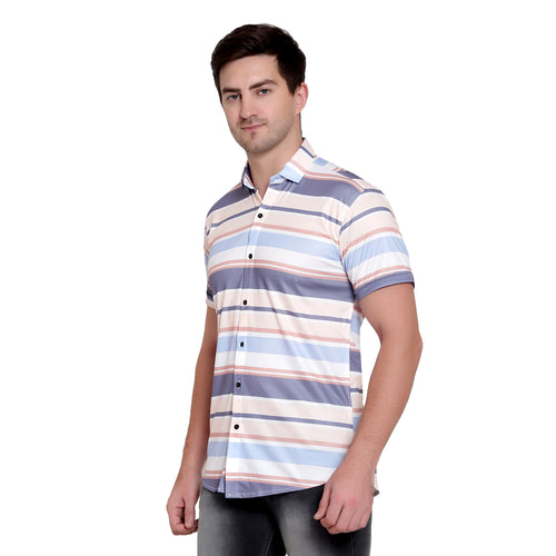 Men Regular Fit Striped Ribbed Collar Casual Shirt