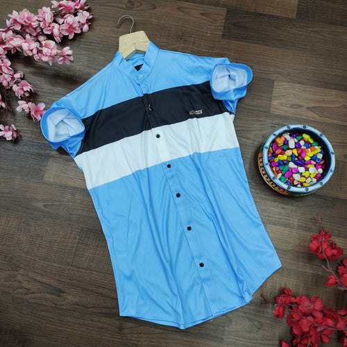 Men Regular, Super Slim Fit Color Block Mandarin Collar Casual Shirt
