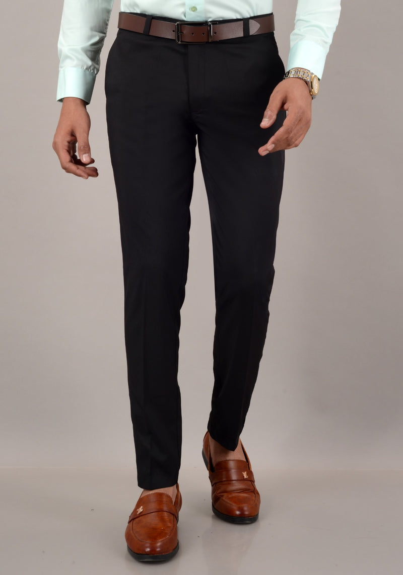 Men Slim Fit Black Cotton Blend Trousers