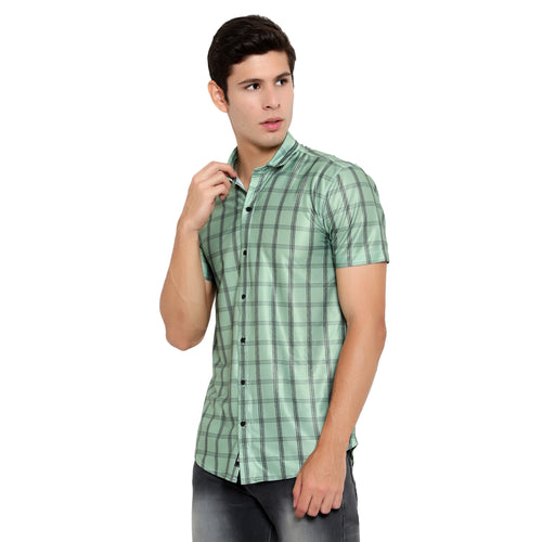 Men Slim Fit Checkered Ribbed Collar Casual Shirt