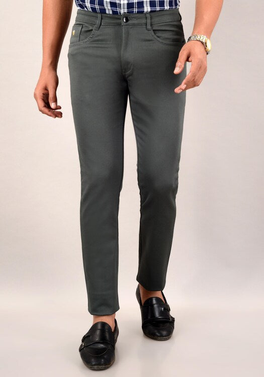 Men's Casual Cotton Slim Fit Chinos Pant - Olive Green