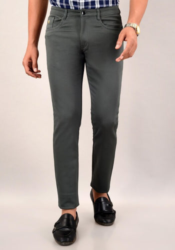 Men's Casual Cotton Slim Fit Chinos Pant - Olive Green