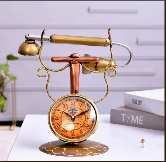 Vintage Telephone Style Table Clock – Antique Design Decorative Desk Clock for Home & Office