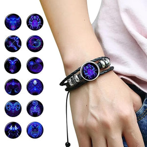 1. Multilayer Constellation Zodiac Leather Bracelet Vintage Black Leather Bracelet