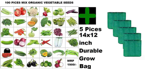 Organic Mix Varieties 100 Pieces Seeds With 5 Pieces Grow Bag