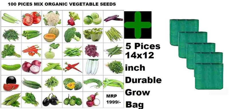 Organic Mix Varieties 100 Pieces Seeds With 5 Pieces Grow Bag