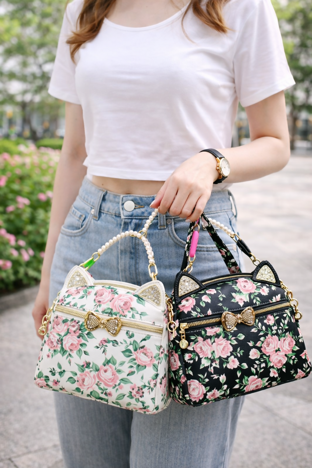 Women's Floral Print Handbag | Premium Fashion Shoulder Bag | Stylish Rose Pattern Ladies Handbag