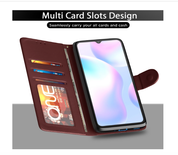 Redmi 9A / 9i Designer Brown Flip Cover – Slim, Lightweight & Full Protection