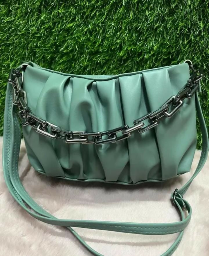 Luxury Mint Green Ruched Sling Bag for Women