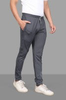 Pack of 2 Men Solid Black, Grey Track Pants