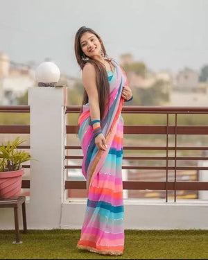 1. Printed, Self Design, Digital Print, Color Block, Blocked Printed, Woven, Checkered Daily Wear Georgette Saree