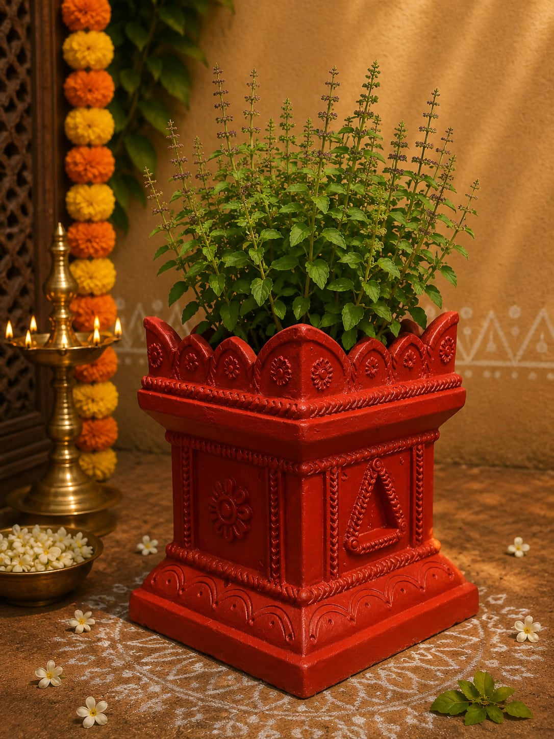 Terracotta Gardening Brindavan Tulasi pot With Drainage Hole at Bottom 14 inch ( Terracotta color )