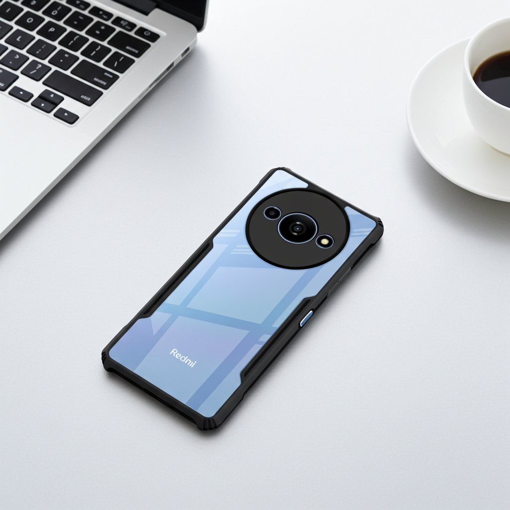 CEDO Redmi A3 / Redmi A3x / Poco C61 (4G) Back Case Cover | Camera Protection Shockproof Bumper-Edge | Acrylic Crystal Clear 360 Degree Protection TPU+PC | Transparent Eagle Back Case Cover (Black)