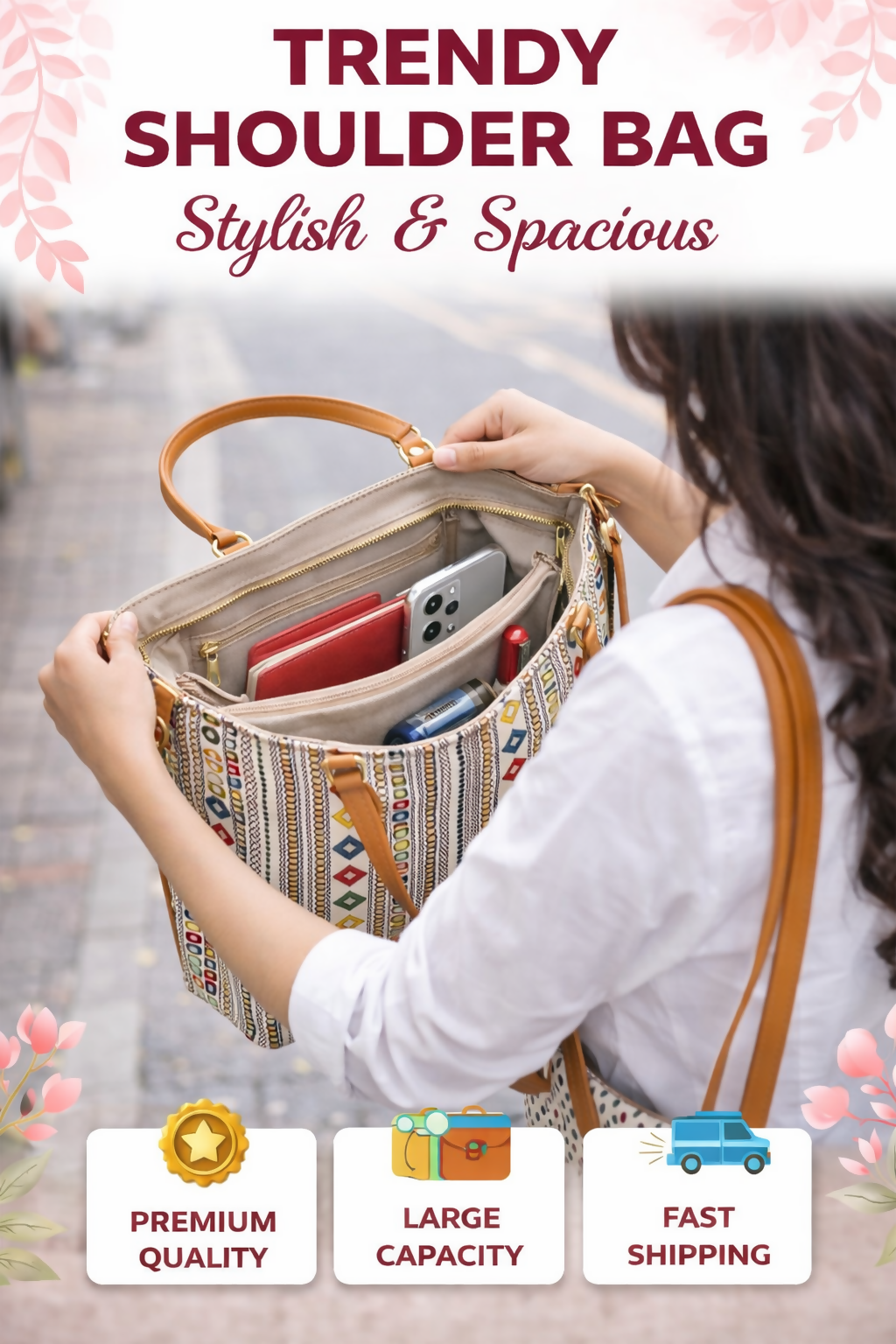 Trendy Printed Shoulder Bag for Women – Stylish & Spacious Handbag with Large Capacity, Premium Quality & Daily Use Sling Bag