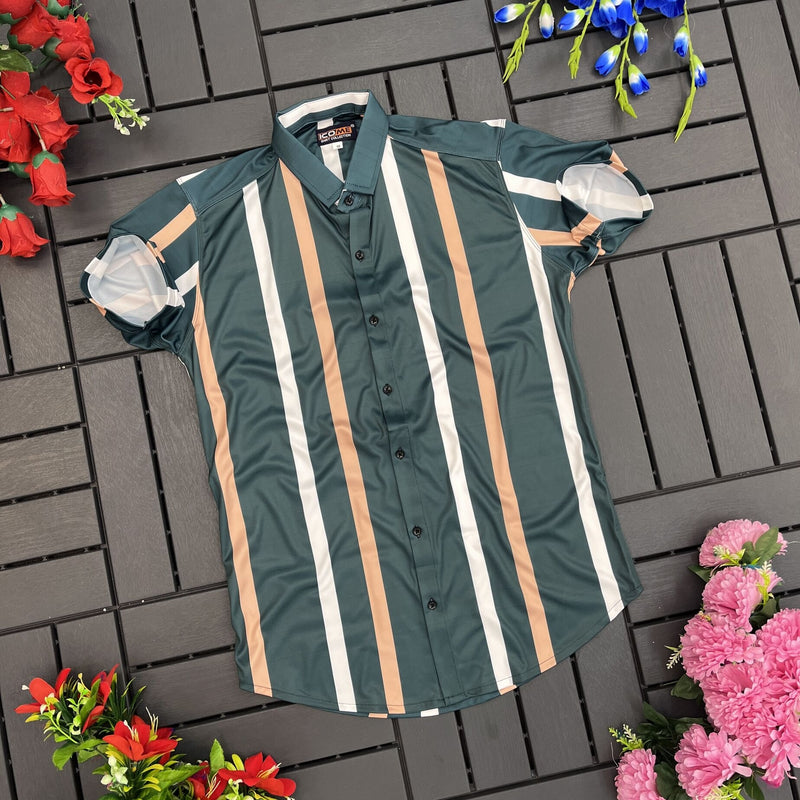 Regular Fit Striped Ribbed Collar Casual Shirt