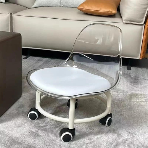 Rolling Stool Chair with Back Support Foot Stool Small Round Stool Chair
