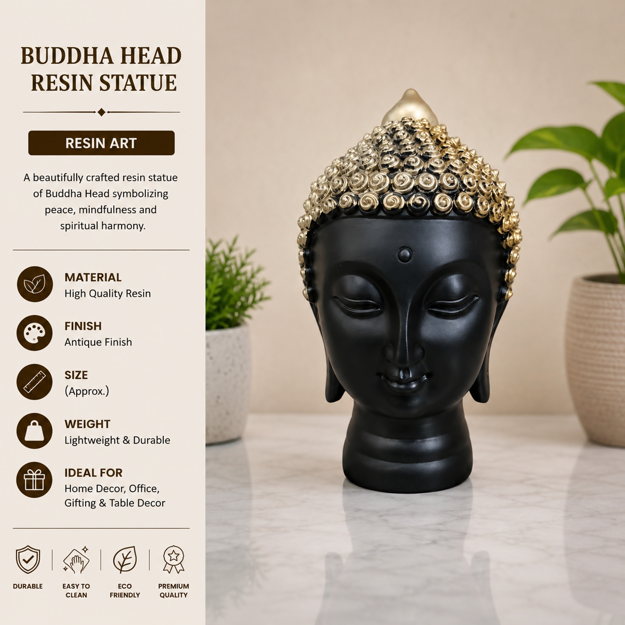 Luxury Buddha Head Decorative Showpiece | Resin Art for Home & Gifting