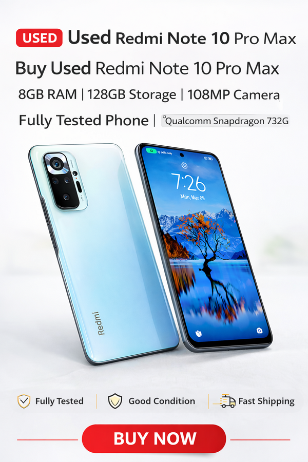 Buy Used Redmi Note 10 Pro Max 8GB RAM 128GB Storage Smartphone | 108MP Camera | Fully Tested Second Hand Mobile | Best Price
