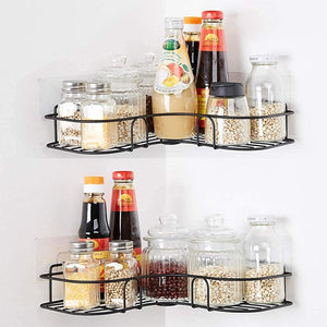 1. Self-Adhesive Metal Wall Mount Bathroom Corner Storage Rack and Shelves Stand,