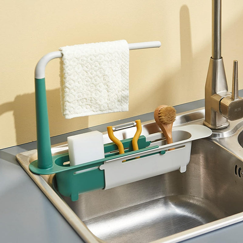 Sink Rack Holder Storage Basket Adjustable Sponge Towel Hanger